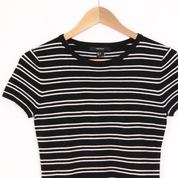 *FOREVER 21 Women Black Striped Jersey Dress - Picture 5 of 6